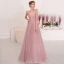 Chic / Belle Rougissant Rose Robe De Soirée 2019 Princesse Bretelles Spaghetti Noeud Perlage Paillettes Sans Manches Dos Nu Longue Robe De Ceremonie
