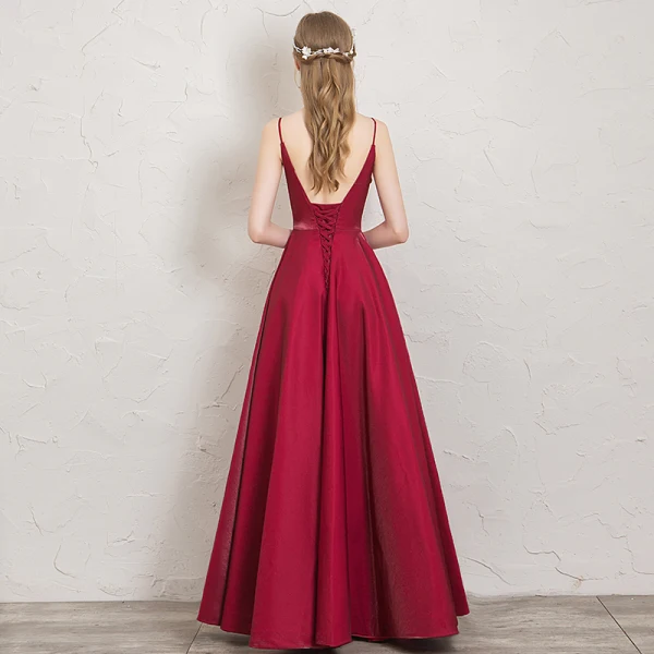 Classy Burgundy Evening Dresses 2019 A-Line / Princess Spaghetti Straps Sleeveless Backless Floor-Length / Long Formal Dresses