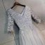 Chic / Beautiful Grey Prom Dresses 2018 A-Line / Princess Lace Appliques V-Neck Backless 1/2 Sleeves Ankle Length Formal Dresses
