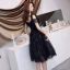 Charmant Noire Robe De Soirée 2019 Princesse Bretelles Spaghetti Étoile Paillettes Manches Courtes Dos Nu Mi-Longues Robe De Ceremonie