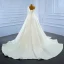 High End Elegante Ivory / Creme Satin Brautkleider / Hochzeitskleider 2021 A Linie One-Shoulder Perlenstickerei Perle Pailletten Lange Ärmel Rückenfreies Kathedrale Schleppe Hochzeit