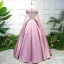 Elegant Candy Pink Prom Dresses 2019 Ball Gown Scoop Neck Lace Flower Long Sleeve Floor-Length / Long Formal Dresses