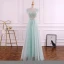 Chic / Beautiful Sage Green Evening Dresses  2019 A-Line / Princess Square Neckline Pearl Sequins Lace Flower Sleeveless Backless Floor-Length / Long Formal Dresses