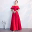 Classy Red Evening Dresses  2019 A-Line / Princess Off-The-Shoulder Bow Short Sleeve Backless Floor-Length / Long Formal Dresses