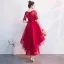 Charming Burgundy Party Dresses 2019 A-Line / Princess Scoop Neck 1/2 Sleeves Lace Flower Asymmetrical Formal Dresses