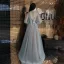 Élégant Vert Cendré Robe De Soirée 2019 Princesse Encolure Dégagée Perlage Perle Faux Diamant En Dentelle Fleur Manches Longues Dos Nu Longue Robe De Ceremonie