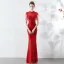 Classy Burgundy Evening Dresses  2019 Trumpet / Mermaid Scoop Neck Beading Tassel Sequins Short Sleeve Floor-Length / Long Formal Dresses