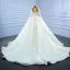 High-end Elegant Ivory Pearl Satin Wedding Dresses 2021 Ball Gown Beading Scoop Neck Long Sleeve Cathedral Train Wedding