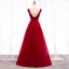 Chic / Belle Bordeaux Robe De Soirée 2019 Princesse V-Cou Perlage Cristal En Dentelle Fleur Sans Manches Dos Nu Longue Robe De Ceremonie