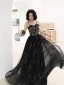 Modern / Fashion Black Gold Evening Dresses  2019 A-Line / Princess Spaghetti Straps Sequins Sleeveless Backless Floor-Length / Long Formal Dresses