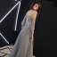 Elegant Grey Evening Dresses  2019 A-Line / Princess Spaghetti Straps Appliques Lace Flower Pearl Long Sleeve Backless Floor-Length / Long Formal Dresses