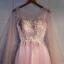 Chic / Belle Rose Bonbon Robe De Soirée 2018 Princesse En Dentelle Appliques Cristal Encolure Dégagée Dos Nu Sans Manches Longue Robe De Ceremonie