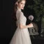 Chic / Belle Champagne Robe De Mariée 2019 Princesse Col Haut Perlage Paillettes Perle En Dentelle Fleur Manches Courtes Dos Nu Train De Balayage