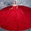 Stunning Red Wedding Dresses 2019 A-Line / Princess Off-The-Shoulder Beading Pearl Sequins Lace Flower Short Sleeve Backless Royal Train