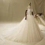 Élégant Ivoire Robe De Mariée 2019 Princesse Encolure Dégagée Perlage En Dentelle Fleur Manches Courtes Dos Nu Cathedral Train