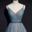 Elegant Blå Selskapskjoler 2019 Prinsesse Spaghettistropper Beading Sash Uten Ermer Ryggløse Lange Formelle Kjoler