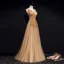 Chic / Beautiful Khaki Evening Dresses  2019 A-Line / Princess V-Neck Beading Sequins Lace Flower Sleeveless Backless Floor-Length / Long Formal Dresses