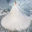 Charming Champagne Wedding Dresses 2019 A-Line / Princess V-Neck Beading Rhinestone Lace Flower Long Sleeve Backless Royal Train