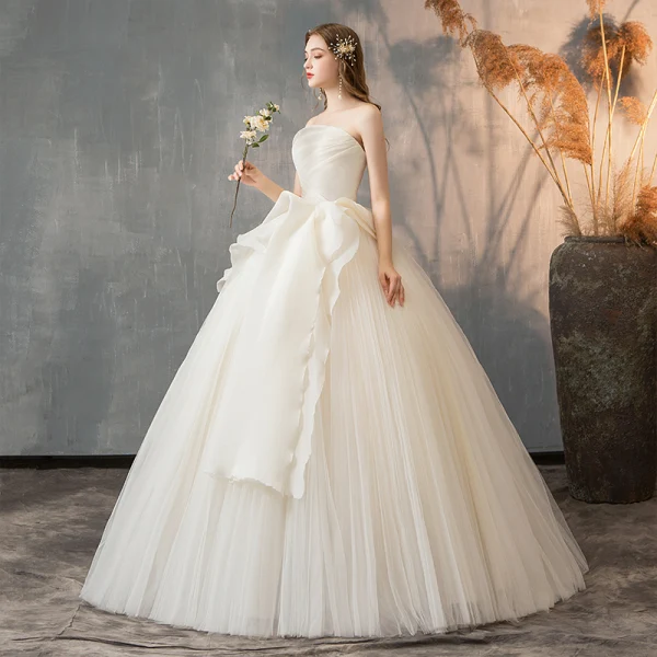 Elegant Ensfarget Elfenben Brudekjoler 2019 Prinsesse Strapless Uten Ermer Ryggløse Buste Lange