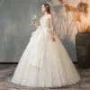 Elegant Solid Color Ivory Wedding Dresses 2019 A-Line / Princess Strapless Sleeveless Backless Ruffle Floor-Length / Long