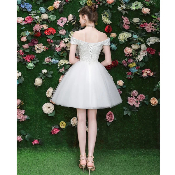 Sexy Ivoire Robe De Fete Bretelles croisées 2019 Princesse De l'épaule Paillettes En Dentelle Fleur Manches Courtes Dos Nu Courte Robe De Ceremonie