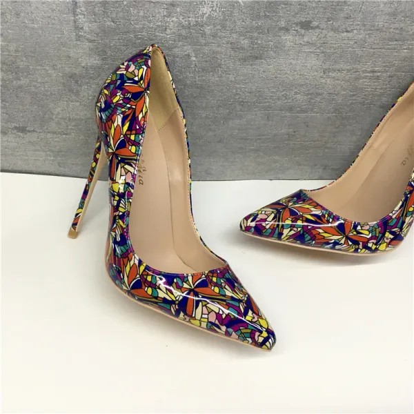 Mooie / Prachtige Multi-Kleuren Avond Pumps 2019 Lakleer Bloemen 12 cm Naaldhakken / Stiletto Spitse Neus Pumps