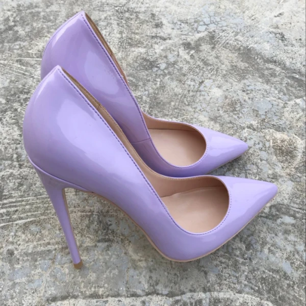 Enkla Lavendel Kontors Pumps 2019 Läder 12 cm Stilettklackar Spetsiga Pumps