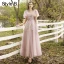 Mode Rougissant Rose Robe Demoiselle D'honneur 2021 Princesse Encolure Dégagée En Dentelle Fleur Appliques Manches Courtes Dos Nu Longue Robe Pour Mariage