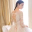 Élégant Champagne Robe De Mariée 2018 Robe Boule Appliques Volants en Cascade Encolure Dégagée 1/2 Manches Dos Nu Cathedral Train Mariage