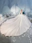 High-end Champagne Wedding Dresses 2019 Ball Gown High Neck Beading Sequins Crystal Lace Flower Sleeveless Backless Royal Train