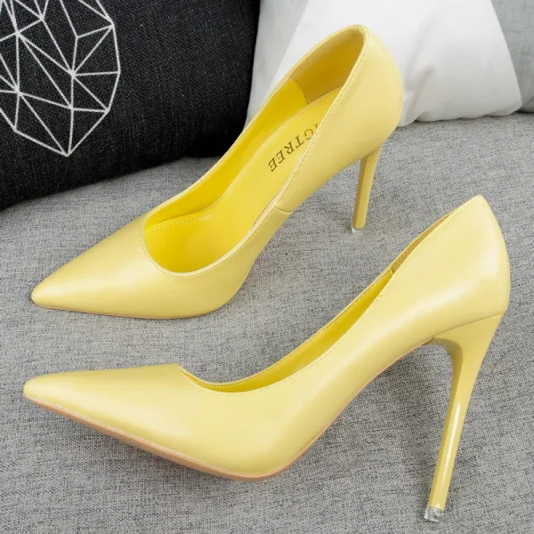 Schöne Rosa Abend Pumps 2019 Lackleder 10 cm Stilettos Spitzschuh Pumps