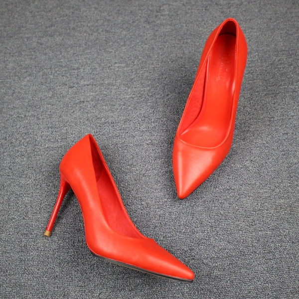 Modest / Simple Red Casual Pumps 2019 Leather 9 cm Stiletto Heels Pointed Toe Pumps
