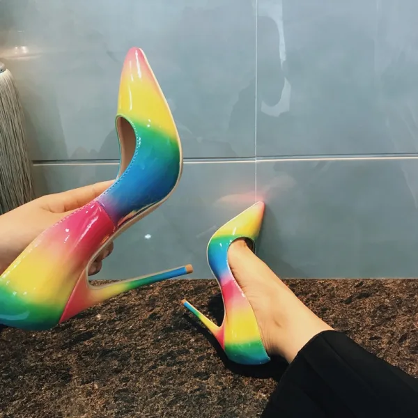 Mooie / Prachtige Regenboog Multi-Kleuren Avond Pumps 2019 Lakleer 12 cm Naaldhakken / Stiletto Spitse Neus Pumps