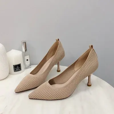 Mooie / Prachtige Khaki Toevallig Vlecht Pumps 2019 7 cm Naaldhakken / Stiletto Spitse Neus Pumps