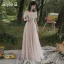 Modest / Simple Blushing Pink Bridesmaid Dresses 2021 A-Line / Princess Scoop Neck Short Sleeve Backless Floor-Length / Long Wedding Party Dresses
