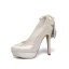 Stilig Elfenben Brudesko 2019 Satin Lær Sløyfe Rhinestone 12 cm Stiletthæler Rund Tå Bryllup Pumps