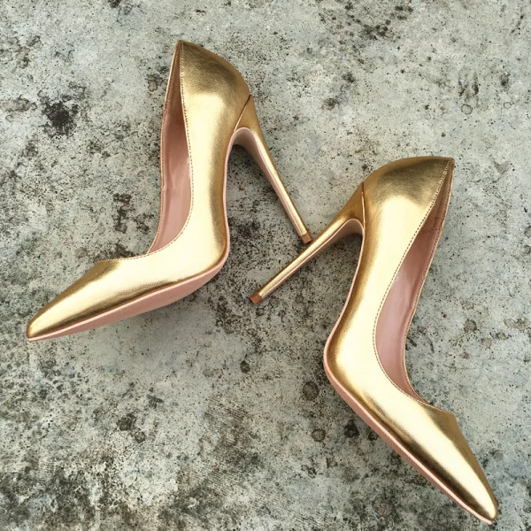 Chic / Belle Doré Soirée Escarpins 2019 Cuir 10 cm Talons Aiguilles À Bout Pointu Escarpins