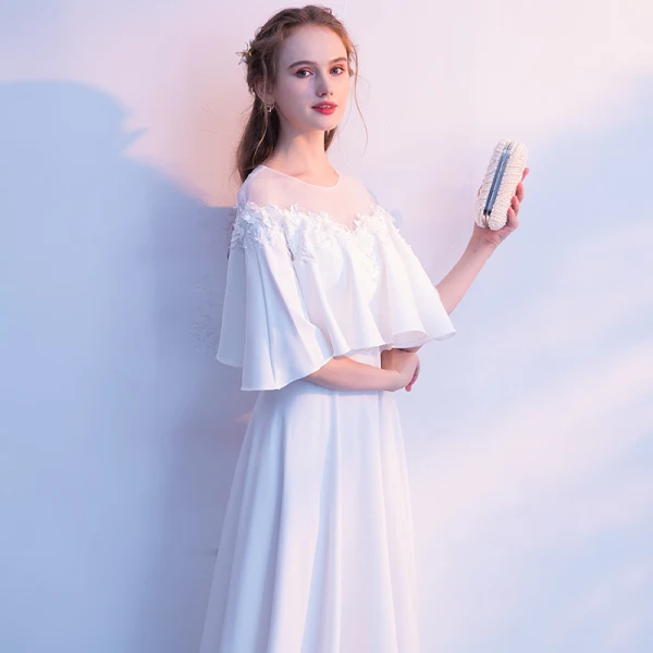 Elegante Ivory / Creme Abendkleider 2019 A Linie Rundhalsausschnitt Perle Applikationen 1/2 Ärmel Lange Festliche Kleider