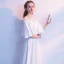 Elegante Ivory / Creme Abendkleider 2019 A Linie Rundhalsausschnitt Perle Applikationen 1/2 Ärmel Lange Festliche Kleider