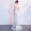 Sexy Scintillantes Argenté Robe De Soirée 2019 Trompette / Sirène Une épaule Paillettes Sans Manches Dos Nu Fendue devant Train De Balayage Robe De Ceremonie
