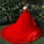 Haut de Gamme Rouge Robe De Mariée 2019 Robe Boule V-Cou Perle Faux Diamant Appliques Manches Courtes Dos Nu Chapel Train