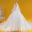 Vintage / Retro Ivory Ball Gown Wedding Dresses 2020 High Neck Lace Flower Long Sleeve Royal Train