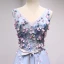 Chic / Belle Bleu Ciel Robe De Bal 2018 Princesse En Dentelle Fleur Appliques Cristal V-Cou Dos Nu Sans Manches Longue Robe De Ceremonie