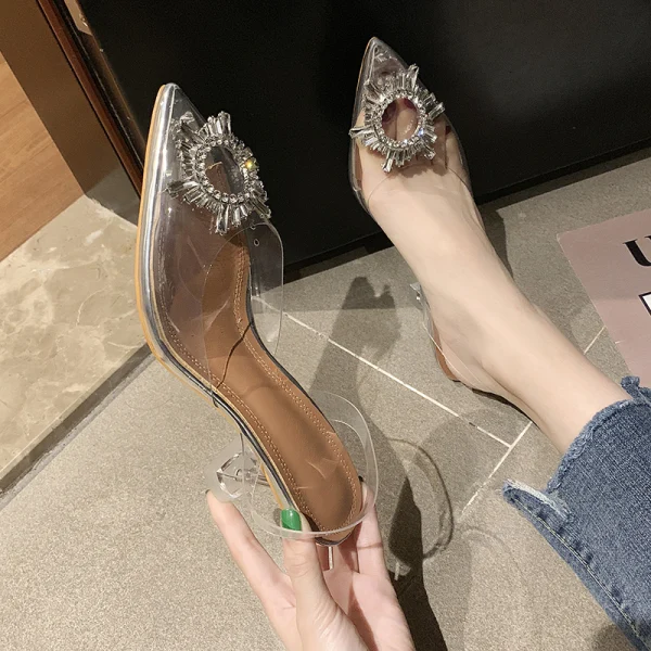 Affordable Silver Casual Womens Sandals 2019 Crystal Rhinestone 8 cm Stiletto Heels Pointed Toe Sandals