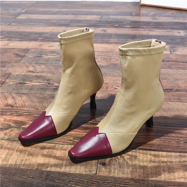 Vintage / Originale Noire Désinvolte Bottes Femme 2020 Cuir 7 cm Talons Aiguilles À Bout Pointu Bottes