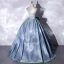 Illusion Sky Blue Prom Dresses 2021 Ball Gown Strapless Bow Sleeveless Backless Floor-Length / Long Formal Dresses