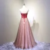 Chic / Beautiful Burgundy Prom Dresses 2018 A-Line / Princess Lace Appliques Crystal Sequins Sweetheart Backless Sleeveless Floor-Length / Long Formal Dresses