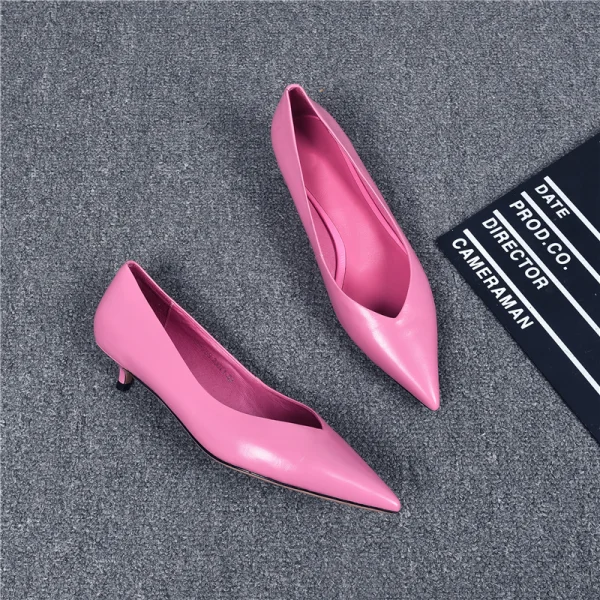 Classy Candy Pink Casual Pumps 2019 Leather 3 cm Stiletto Heels Low Heel Pointed Toe Pumps