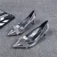 Stylowe / Modne Srebrny Wieczorowe Czółenka 2019 Skórzany Rhinestone Kokarda 6 cm Szpilki Szpiczaste Czółenka