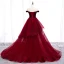 Chic / Beautiful Burgundy Evening Dresses  2019 A-Line / Princess Off-The-Shoulder Beading Crystal Sleeveless Backless Court Train Formal Dresses